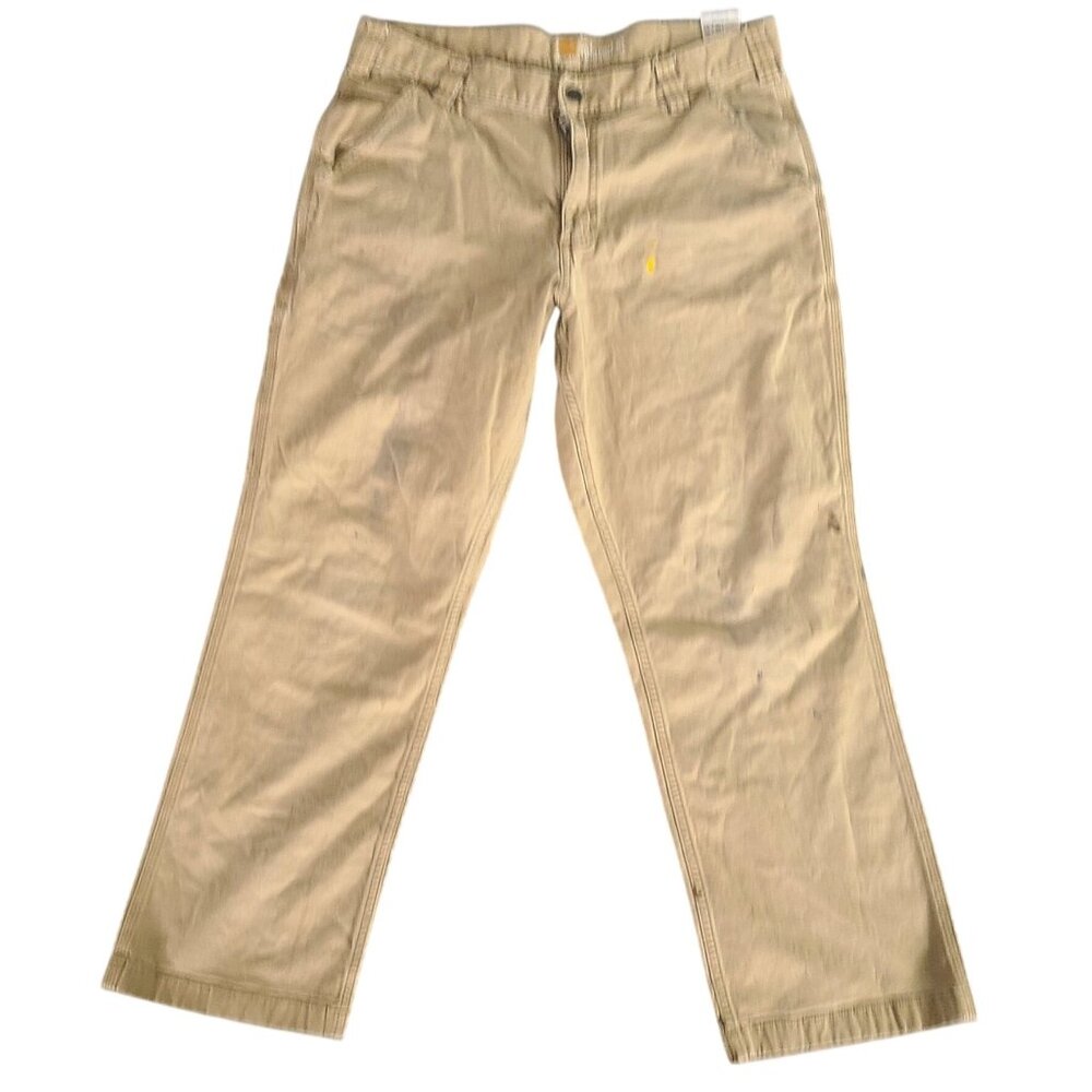 Carhartt Mens Relaxed Fit Khaki Work Pants 36x30 Cotton Durable Paint Splattered